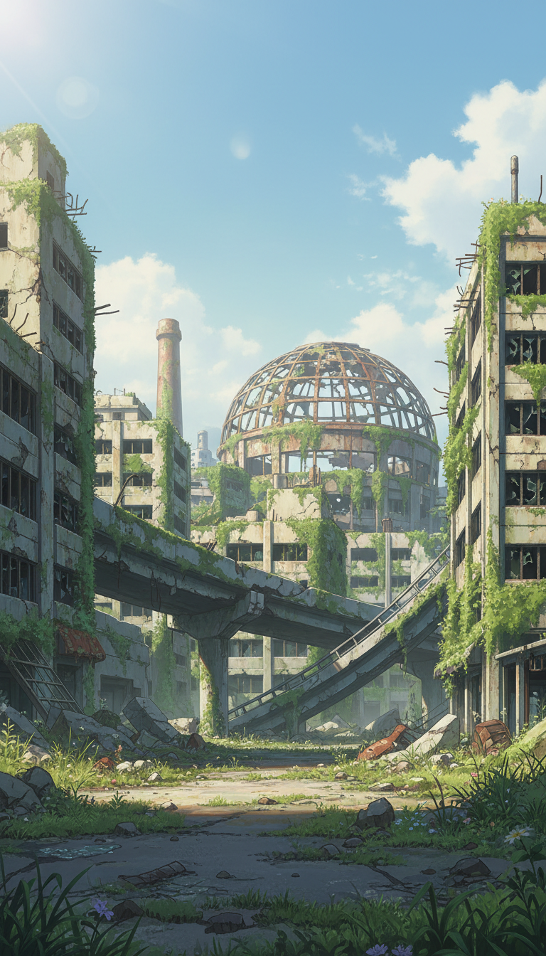 【無料配布】廃墟の背景イラスト/縦長— copainter ユーザーは商用可・無償で利用可