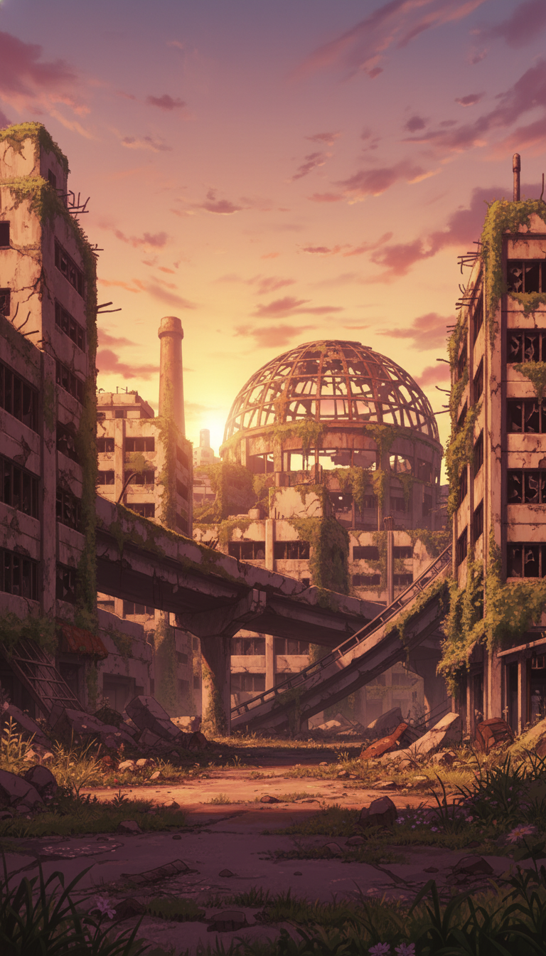 【無料配布】廃墟の背景イラスト/縦長— copainter ユーザーは商用可・無償で利用可