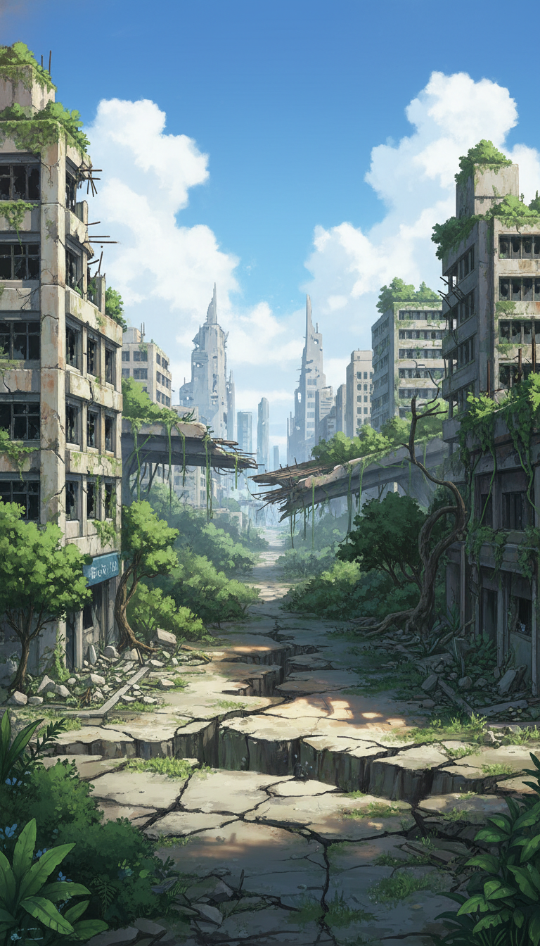 【無料配布】廃墟の背景イラスト/縦長— copainter ユーザーは商用可・無償で利用可