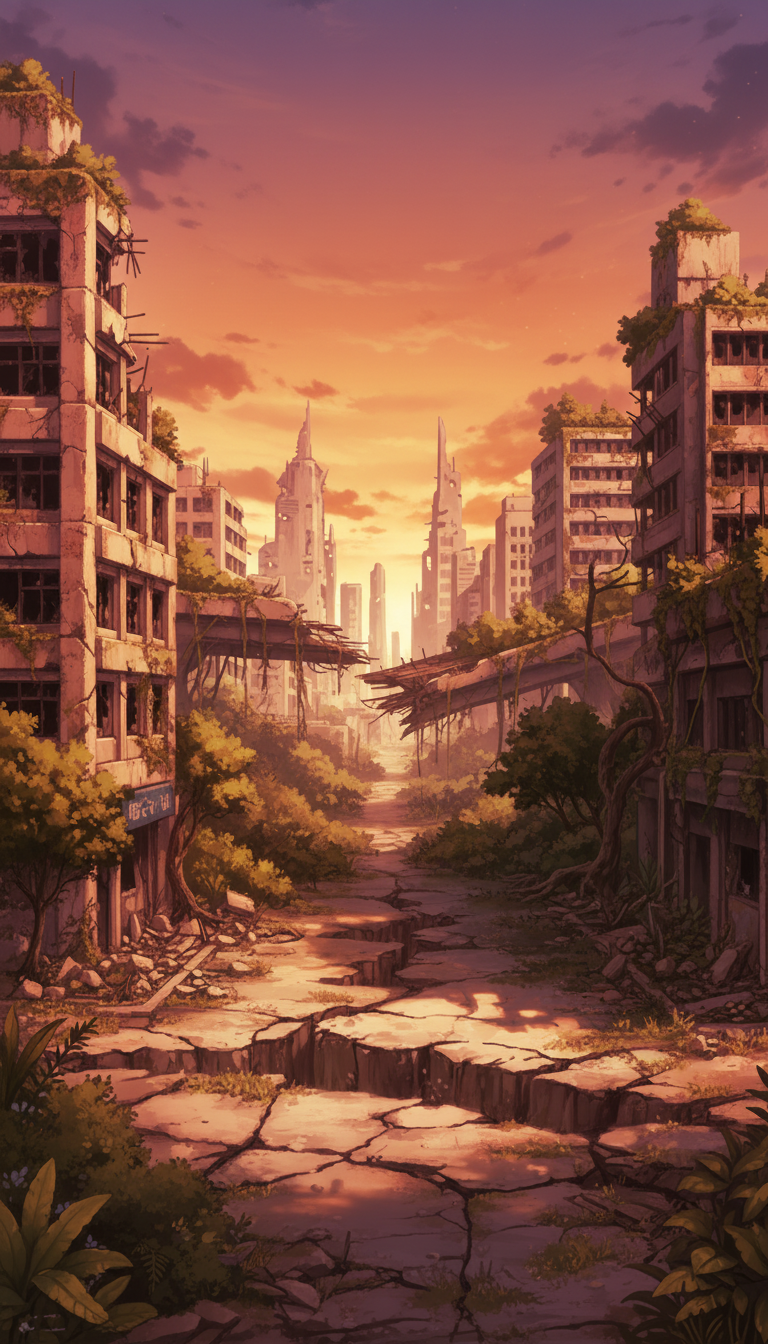 【無料配布】廃墟の背景イラスト/縦長— copainter ユーザーは商用可・無償で利用可