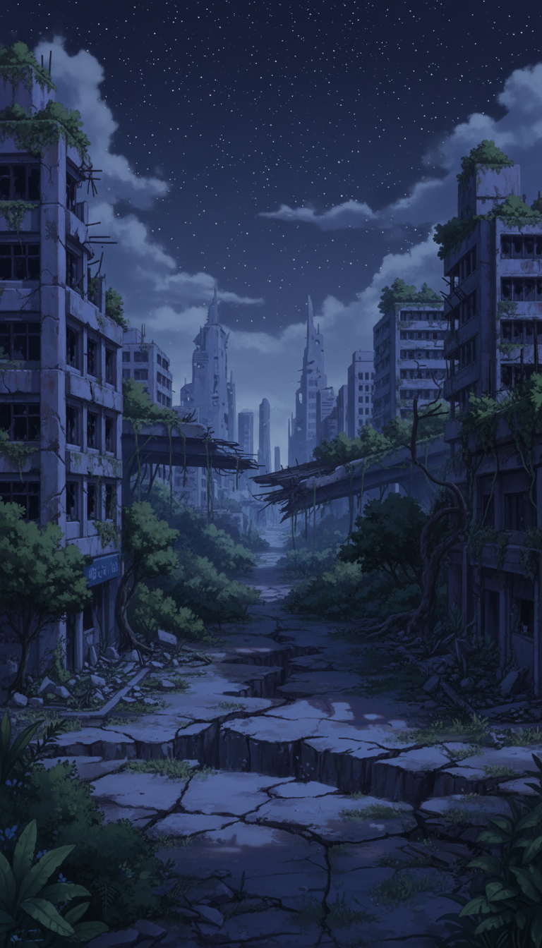 【無料配布】廃墟の背景イラスト/縦長— copainter ユーザーは商用可・無償で利用可