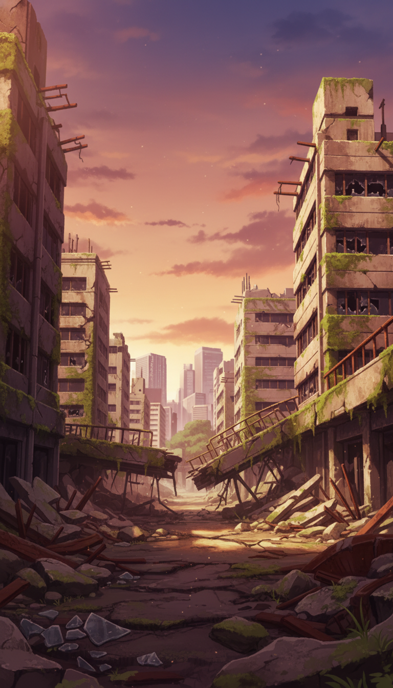 【無料配布】廃墟の背景イラスト/縦長— copainter ユーザーは商用可・無償で利用可