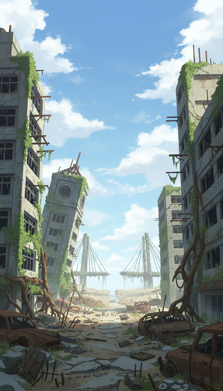 【無料配布】廃墟の背景イラスト/縦長— copainter ユーザーは商用可・無償で利用可