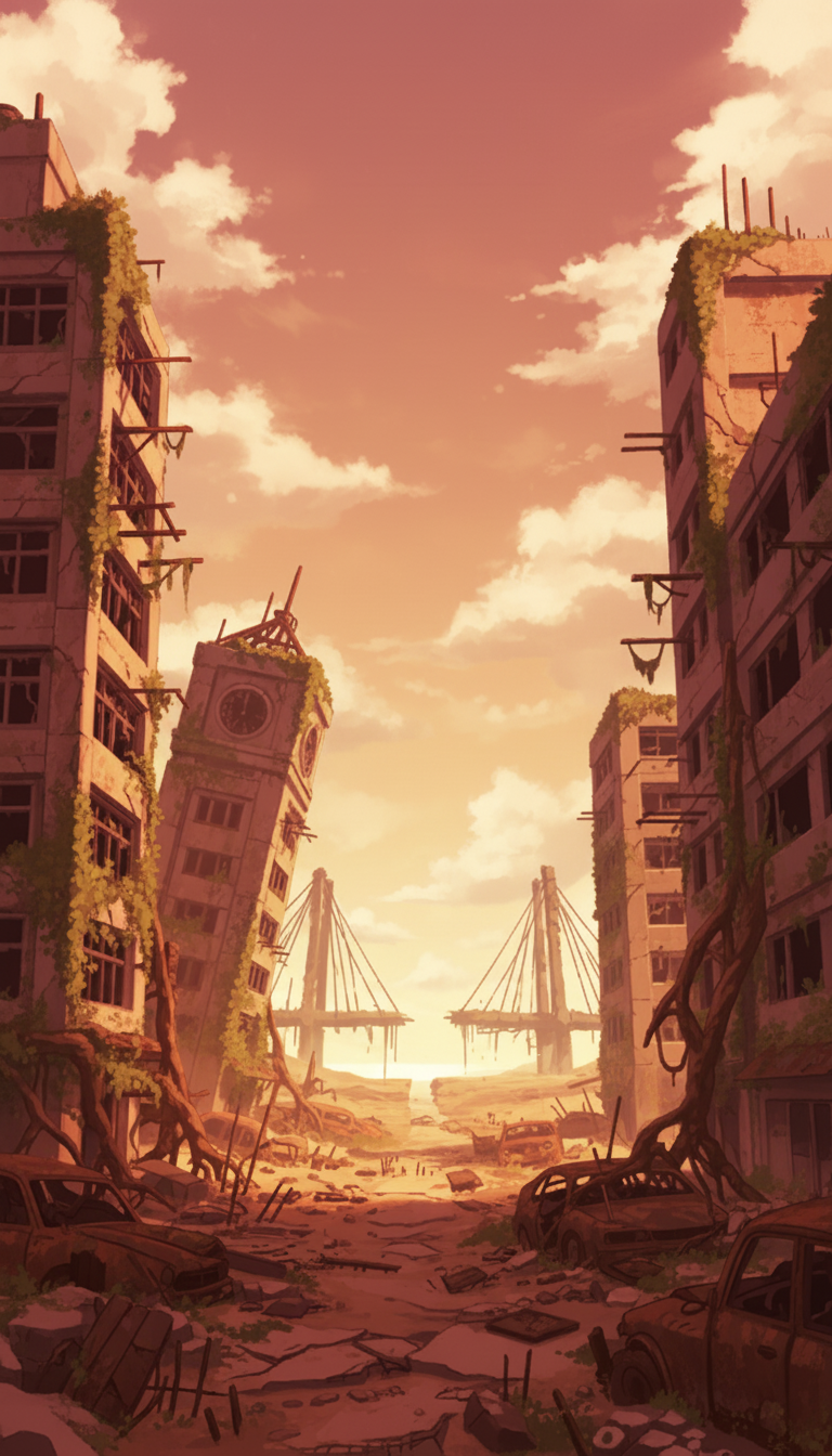 【無料配布】廃墟の背景イラスト/縦長— copainter ユーザーは商用可・無償で利用可