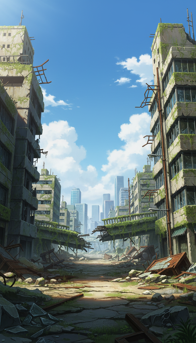 【無料配布】廃墟の背景イラスト/縦長— copainter ユーザーは商用可・無償で利用可