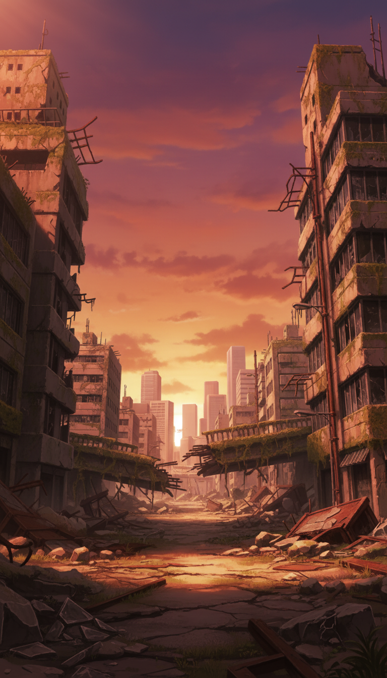 【無料配布】廃墟の背景イラスト/縦長— copainter ユーザーは商用可・無償で利用可