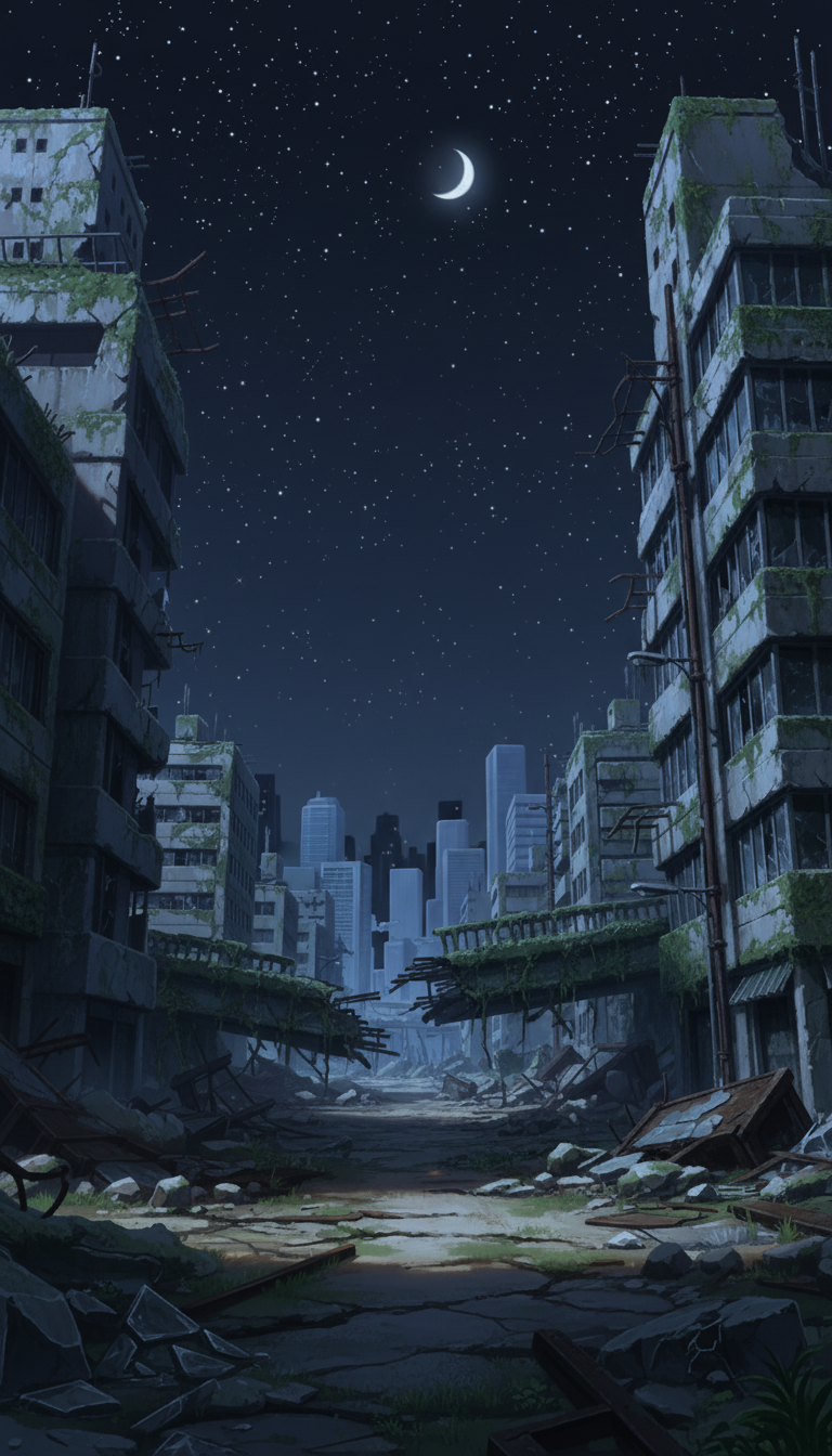 【無料配布】廃墟の背景イラスト/縦長— copainter ユーザーは商用可・無償で利用可