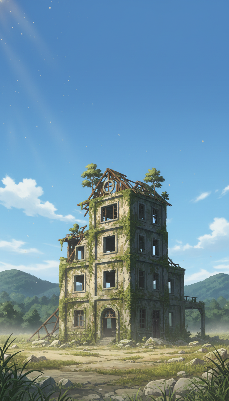 【無料配布】廃墟の背景イラスト/縦長— copainter ユーザーは商用可・無償で利用可