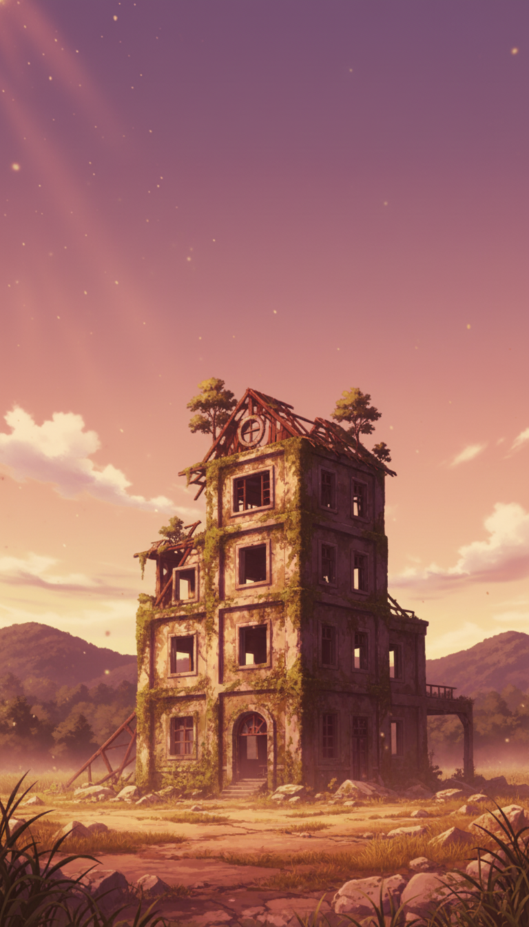 【無料配布】廃墟の背景イラスト/縦長— copainter ユーザーは商用可・無償で利用可