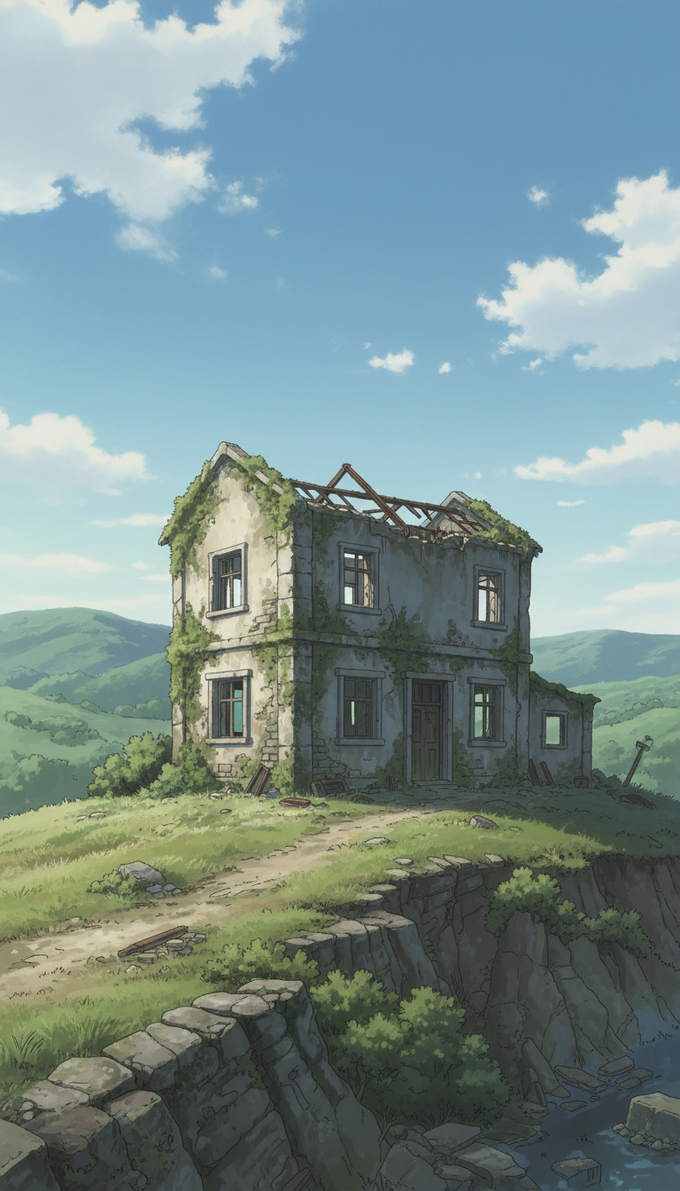 【無料配布】廃墟の背景イラスト/縦長— copainter ユーザーは商用可・無償で利用可