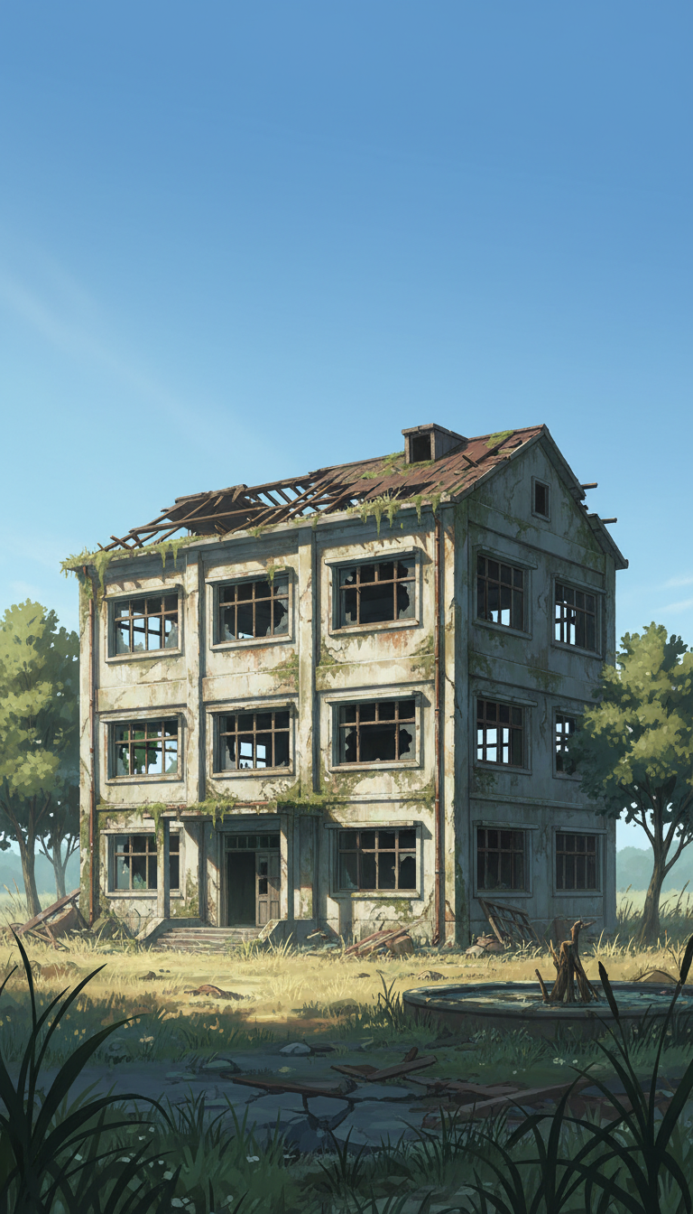 【無料配布】廃墟の背景イラスト/縦長— copainter ユーザーは商用可・無償で利用可