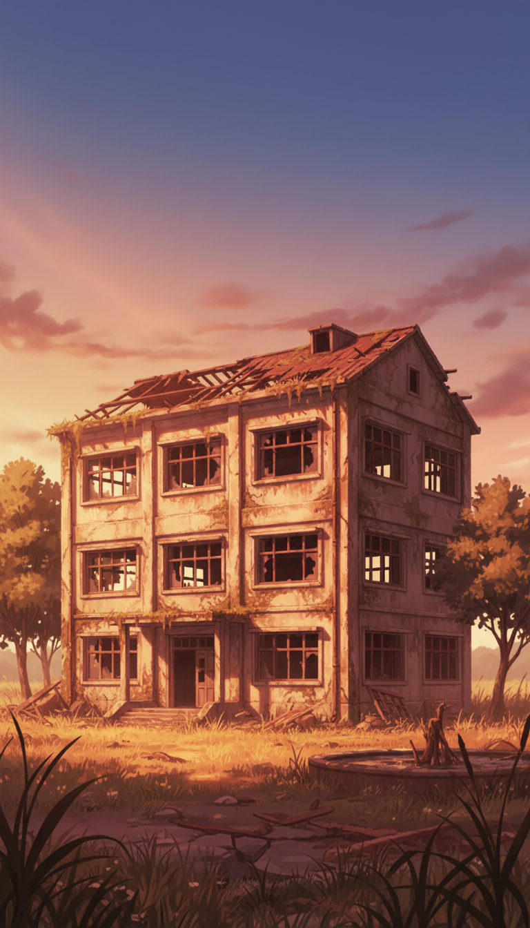 【無料配布】廃墟の背景イラスト/縦長— copainter ユーザーは商用可・無償で利用可