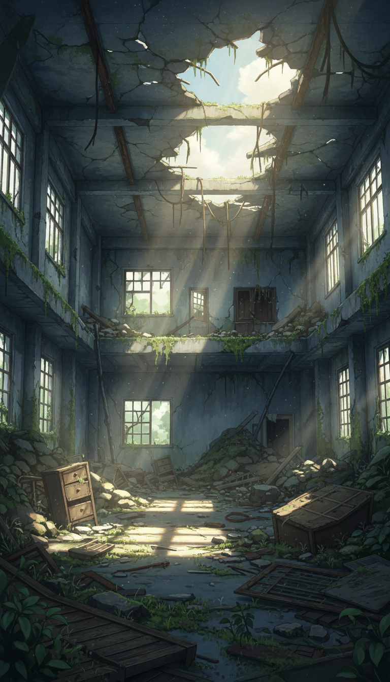 【無料配布】廃墟の背景イラスト/縦長— copainter ユーザーは商用可・無償で利用可