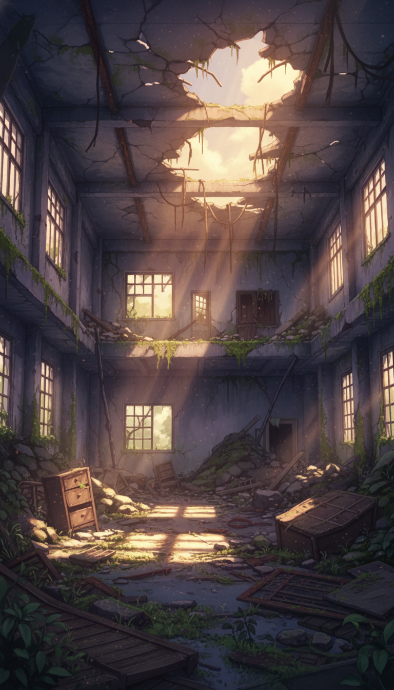 【無料配布】廃墟の背景イラスト/縦長— copainter ユーザーは商用可・無償で利用可