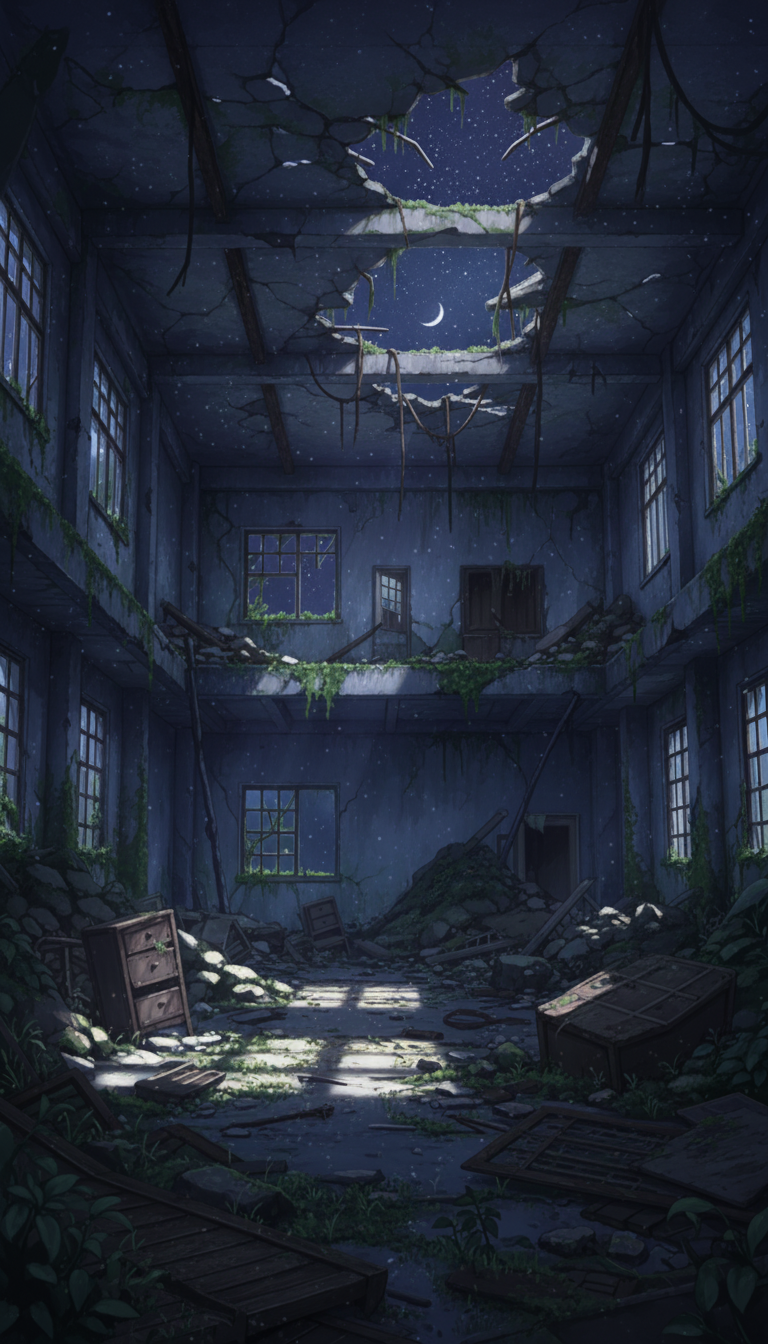 【無料配布】廃墟の背景イラスト/縦長— copainter ユーザーは商用可・無償で利用可