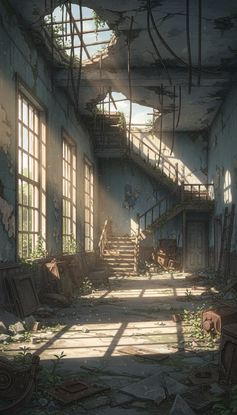 【無料配布】廃墟の背景イラスト/縦長— copainter ユーザーは商用可・無償で利用可