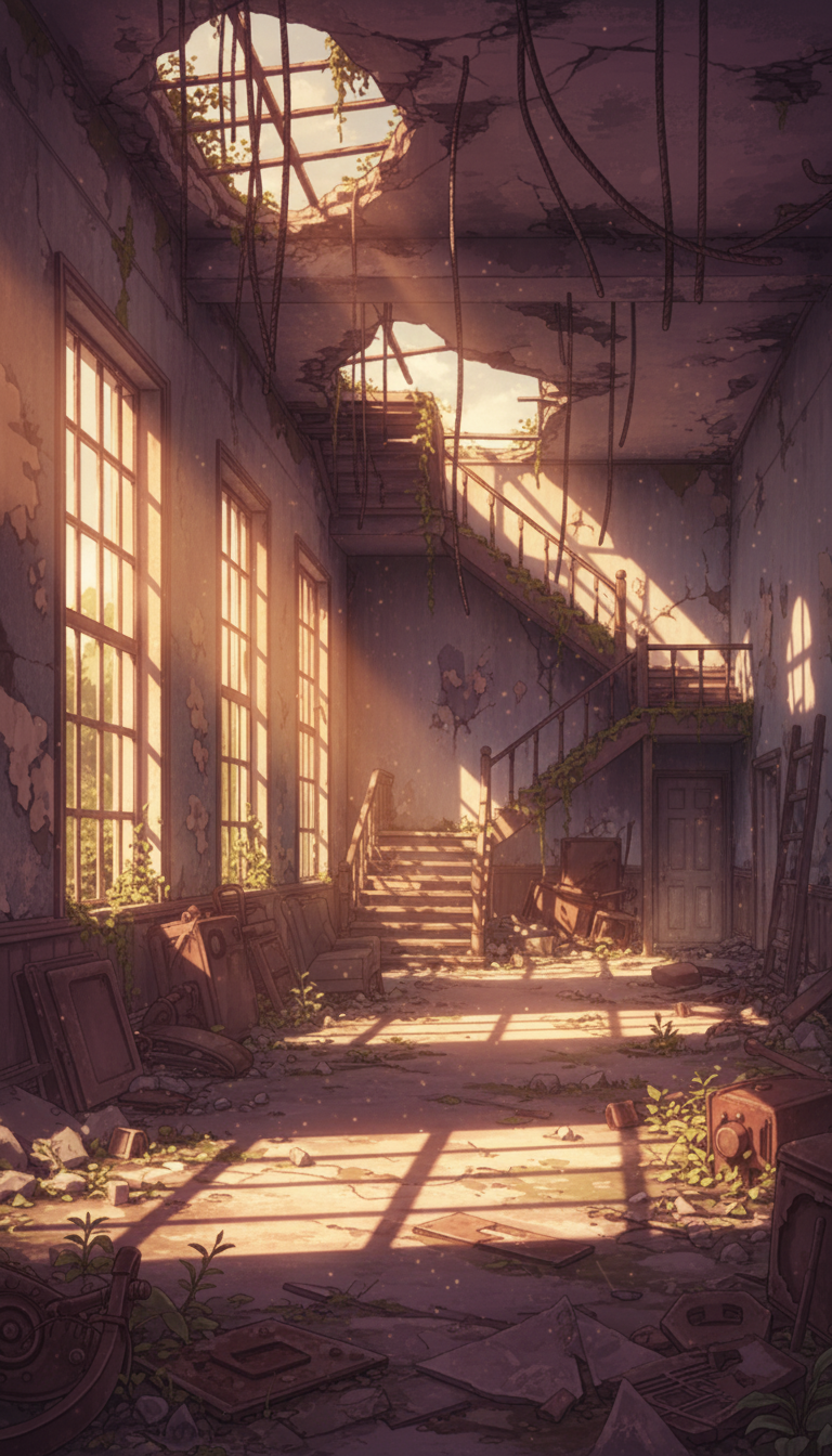 【無料配布】廃墟の背景イラスト/縦長— copainter ユーザーは商用可・無償で利用可