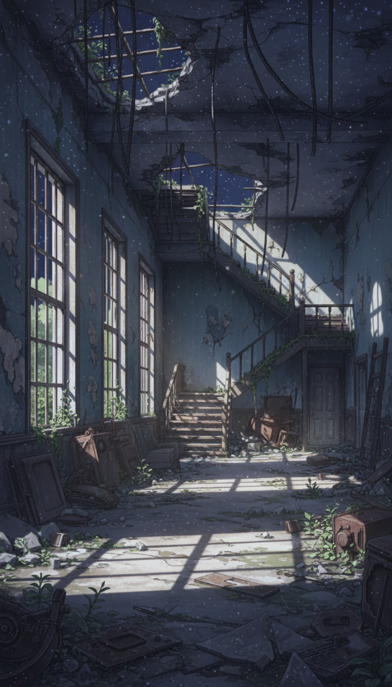 【無料配布】廃墟の背景イラスト/縦長— copainter ユーザーは商用可・無償で利用可