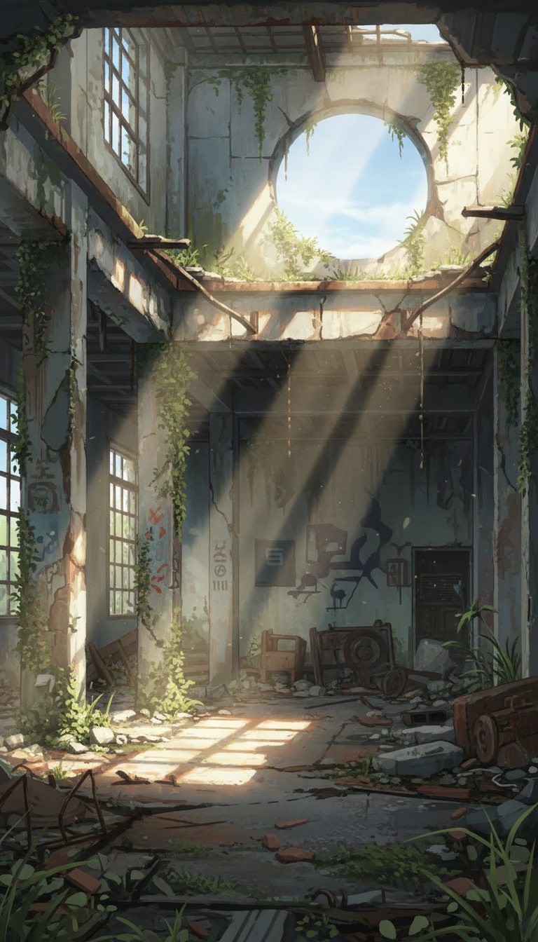 【無料配布】廃墟の背景イラスト/縦長— copainter ユーザーは商用可・無償で利用可