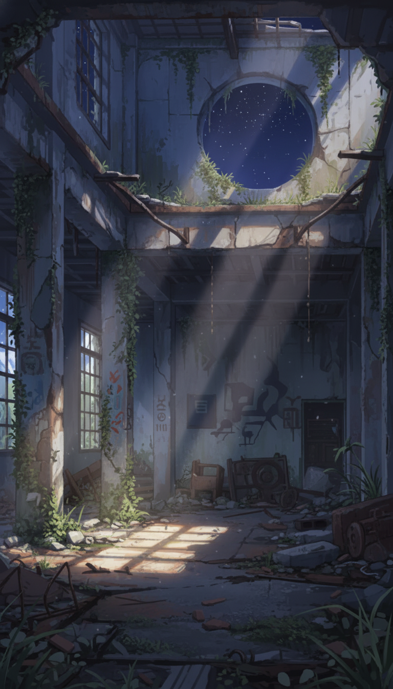 【無料配布】廃墟の背景イラスト/縦長— copainter ユーザーは商用可・無償で利用可