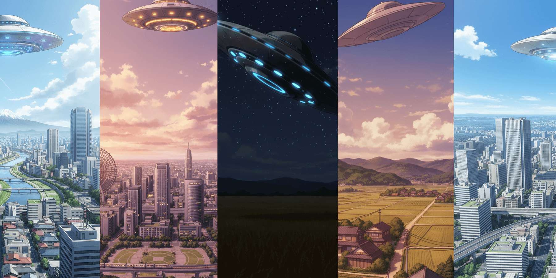 【無料配布】空に浮かぶUFOの背景イラスト/縦長— copainter ユーザーは商用可・無償で利用可