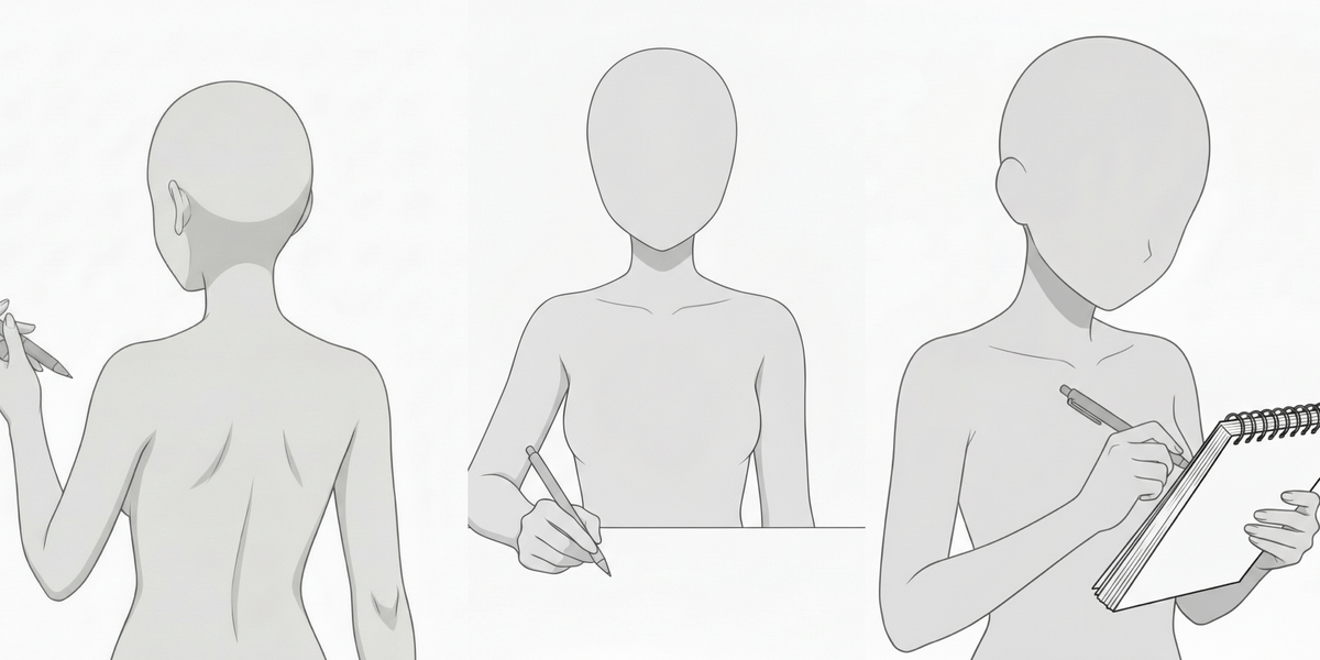 [Free Download] Female Poses Holding a Pen — Copainter users can use it for free, including commercial use.