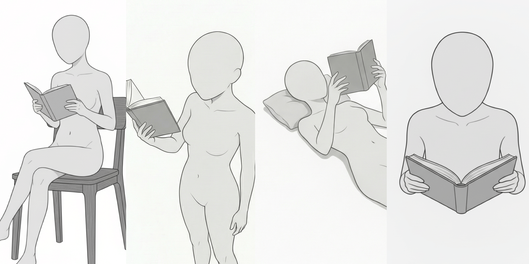 [Free] Female Reading Poses Collection — Free Commercial Use for copainter Users