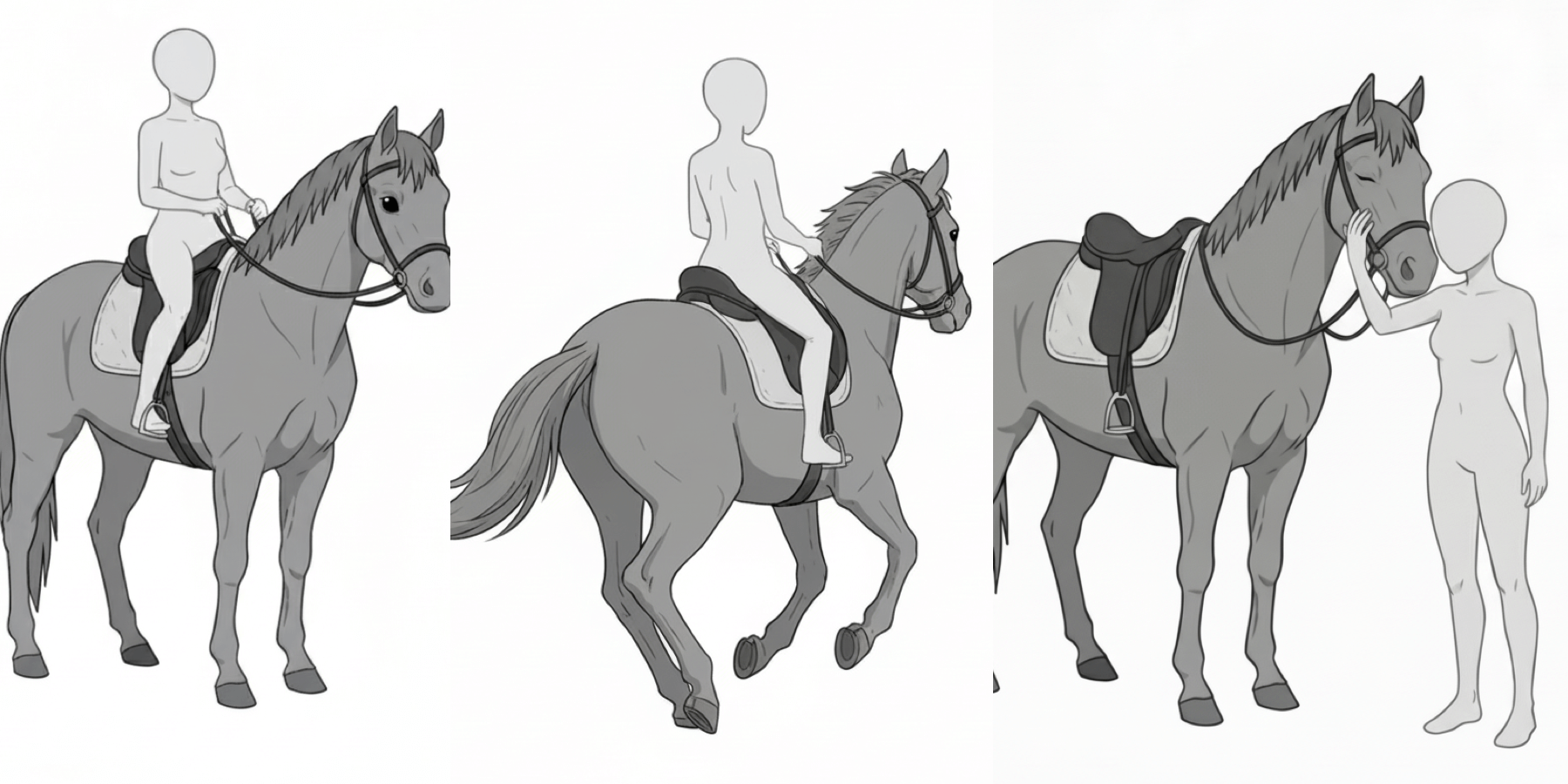 [Free Download] Women Riding a Horse Pose Collection — Free for copainter Users, Commercial Use Allowed