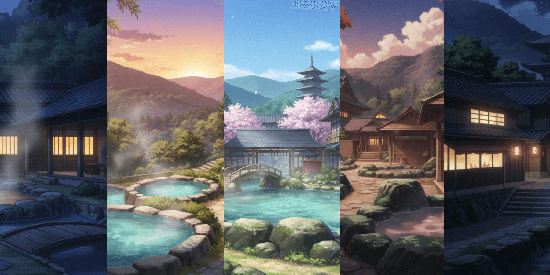 【Free Download】Hot Spring (Onsen) Background Illustration (Wide Format) — Copainter Users: Free to Use, Commercial Use Allowed