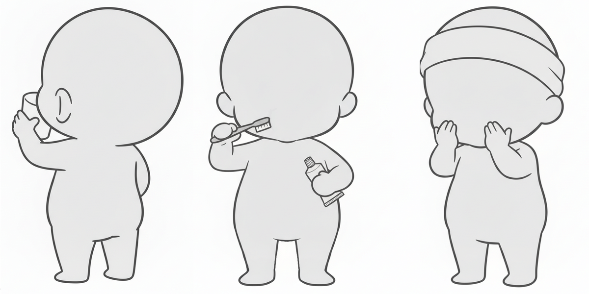 A collection of child poses standing at a bathroom sink — for Copainter users, free to use, including for commercial purposes.