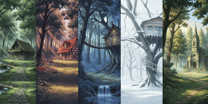 [Free Download] Forest Cabin Background Illustration (Portrait) — Free for copainter users, commercial use permitted.