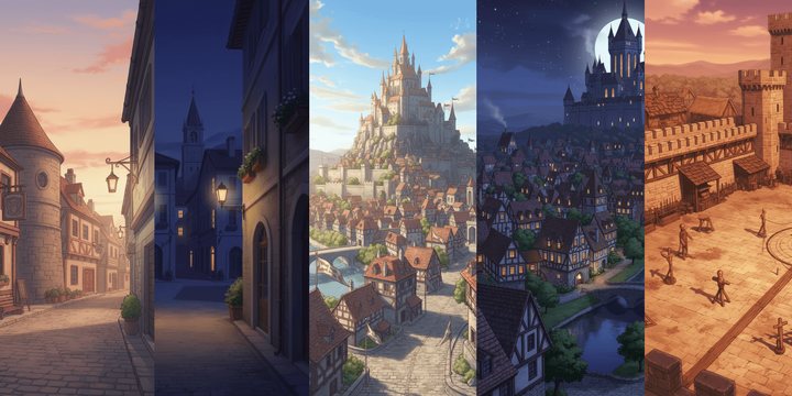 [Free Download] Fantasy Castle Town Background Illustrations (Vertical) — copainter users can use them commercially for free.
