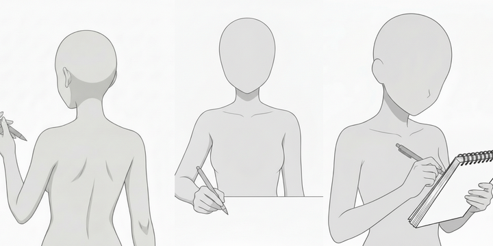 [Free Download] Female Poses Holding a Pen — Copainter users can use it for free, including commercial use.