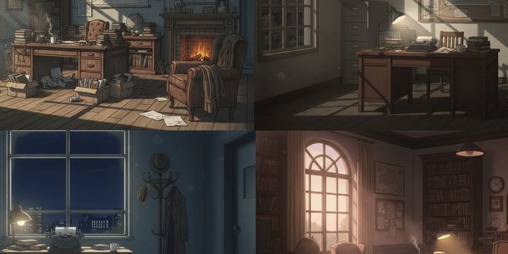 【Free Download】Detective’s Office Room Background Illustration (Wide Format) — Copainter Users: Free to Use, Commercial Use Allowed