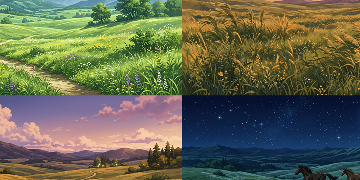[Free Download] Grassland Background Illustrations / Landscape Format — Free for Copainter Users, Including Commercial Use